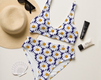 High Waisted Bikini: Daisy Floral Print Two Piece Swimsuit
