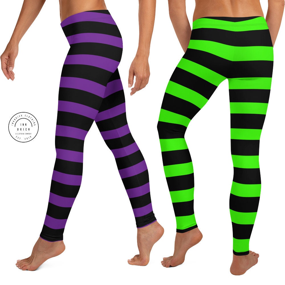 HALLOWEEN WITCH LEGGINGS Womens Costume Leggings Striped Witch