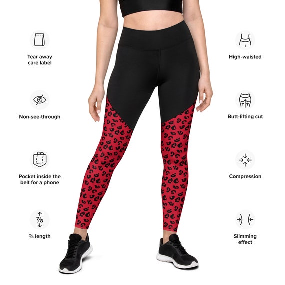 Red Cheetah Print Leggings WOMENS COMPRESSION LEGGINGS Sports