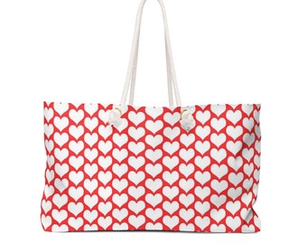 VALENTINES TOTE BAG Red Heart Tote Bag Weekender Bag Oversized Travel Tote Pool Bag Beach Bag Gym Bag Yoga Bag Baby Bag Red and White Tote