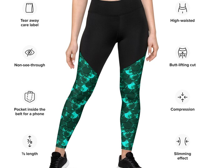 Sports Leggings MERMAID LEGGINGS WOMENS Compression Leggings Compression Fit Leggings Yoga Pants Yoga Leggings Workout Leggings