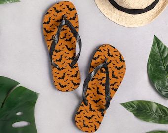 Bat Print Flip Flops, Unisex Halloween Sandals