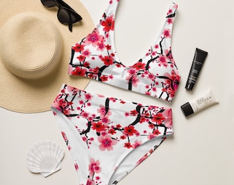 Cherry Blossom Bikini: High Waisted Floral Print Swimsuit