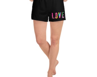 Rainbow Ombre LOVE Athletic Shorts: Women's Gym & Swim Shorts