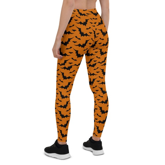 BAT LEGGINGS Women s Leggings Orange and Black Bat Print Leggings for HALLOWEEN Yoga Pants Yoga Leggings Adult and Plus Sizes Available Etsy UK