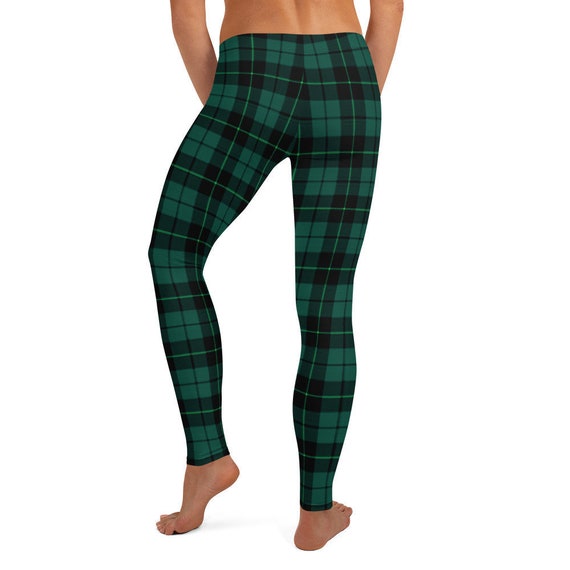 Green TARTAN PLAID LEGGINGS Women's Yoga Leggings Tartan Plaid