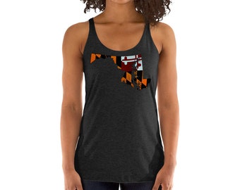 MARYLAND TANK TOP State of Maryland Outline in Shape of Maryland Flag Fill Maryland Art Maryland Gift for Her Women's Racerback Yoga Tank