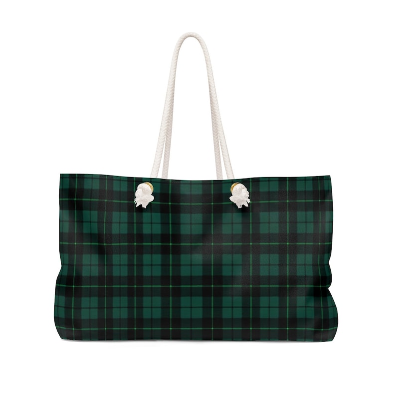 Green TARTAN PLAID Weekender Bag TOTE Beach Tote Beach Bag Green Plaid Tote Travel Tote Overnight Tote Travel bag Workout Tote Overnight Bag