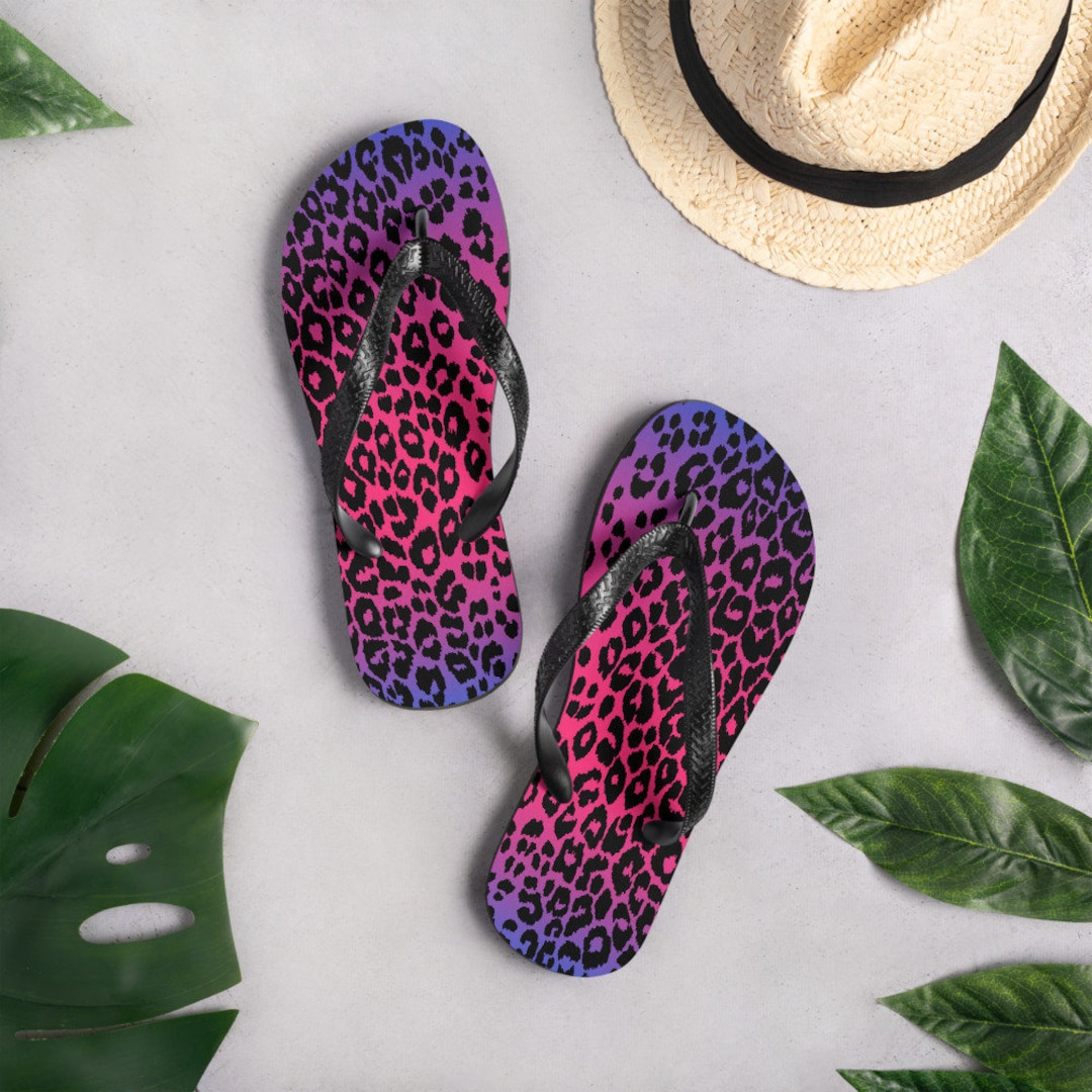 Cheetah Print Flip Flops: Pink & Purple Animal Print Sandals - Etsy