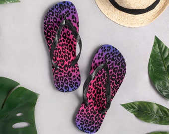 CHEETAH FLIP-FLOPS Pink and Purple Animal Print Sandals Thong Flip Flops Unisex Flip-Flops Rave Flip-flops Beachwear Sandals Accessories