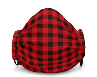 BUFFALO PLAID Face Mask - Red Plaid Mask - Christmas Face Mask - Unisex Mask - Face Covering - Adjustable - Filter Pocket - Christmas Gift