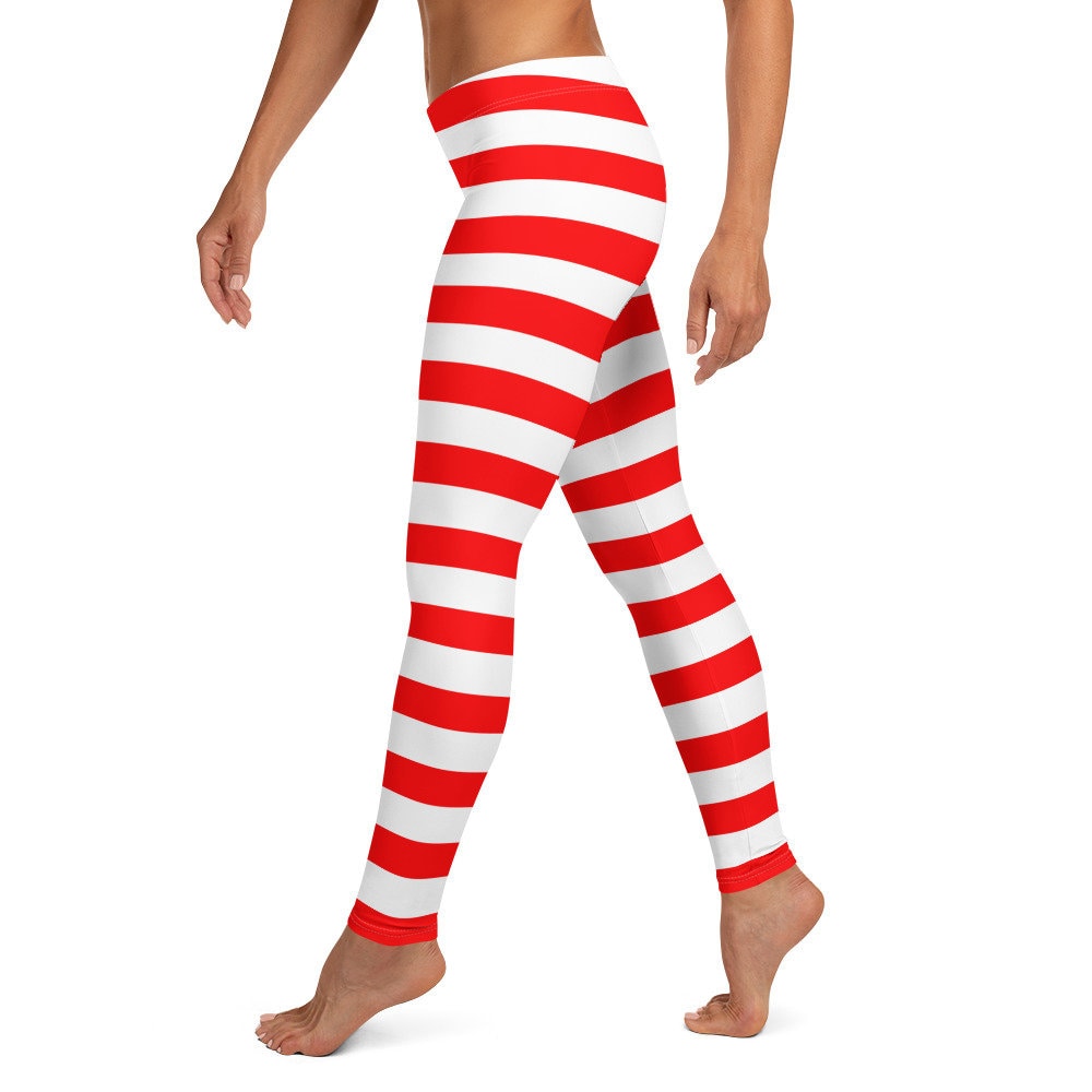 Christmas Elf Leggings Red and White Striped CANDY CANE LEGGINGS Womens Red and White Striped