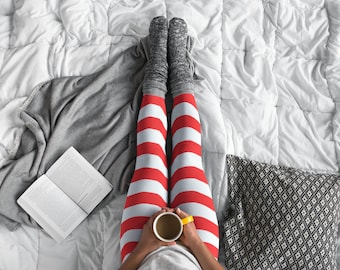 Christmas Elf Leggings Red and White Striped CANDY CANE LEGGINGS Womens Red and White Striped Leggings Yoga Leggings Yoga Pants for Women