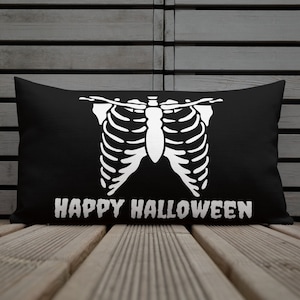 Skeleton Halloween Pillow: Black and White Throw Pillow