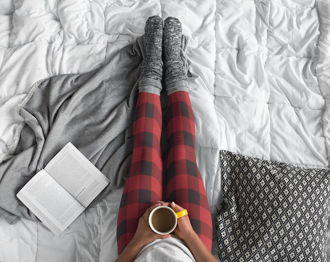 RED BUFFALO PLAID Leggings for Women Yoga Pants Womens Yoga Leggings Red and Black Buffalo Check Leggings Fashion Legging Christmas Leggings