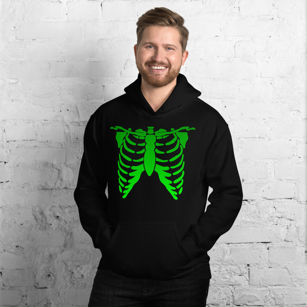 HALLOWEEN SKELETON HOODIE Black and Green Skeleton Bones Hooded ...