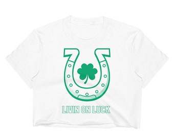 St Patrick's Day Crop Top: Lucky Horseshoe Shamrock Tee