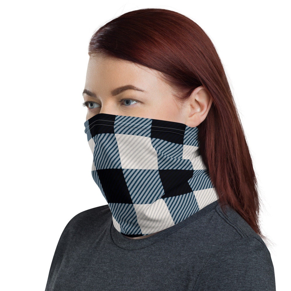 BUFFALO PLAID MASK Black and White Plaid Face Covering Neck Gaiter for