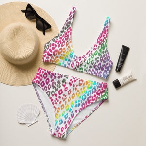 RAINBOW Animal Print BIKINI Womens High Waisted Bikini Top & Bottom Cheetah Print Bikini Set Women's Two Piece Swimsuit Womens Swimwear