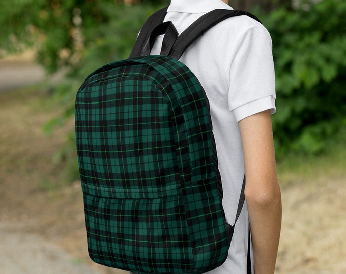 Green TARTAN PLAID BACKPACK Book Bag Back to School Fashion Accessories for Kids or Adults Mini Backpack 90's Fashion Festival Bag Book Bag