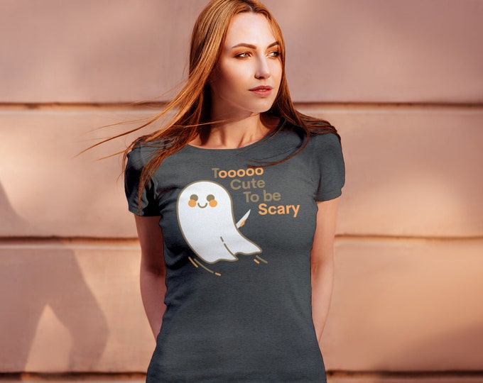 Ghost T-SHIRT HALLOWEEN Tee Shirt for Women Halloween Clothing Black and Orange Women’s Slim Fit T-Shirt Graphic Tee Shirt for Her Ghost Tee