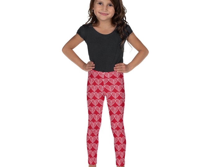 VALENTINES LEGGINGS Girls Leggings Baby Leggings Youth Leggings Red and White Heart Leggings for Kid's Leggings Kids Clothing Heart Tights