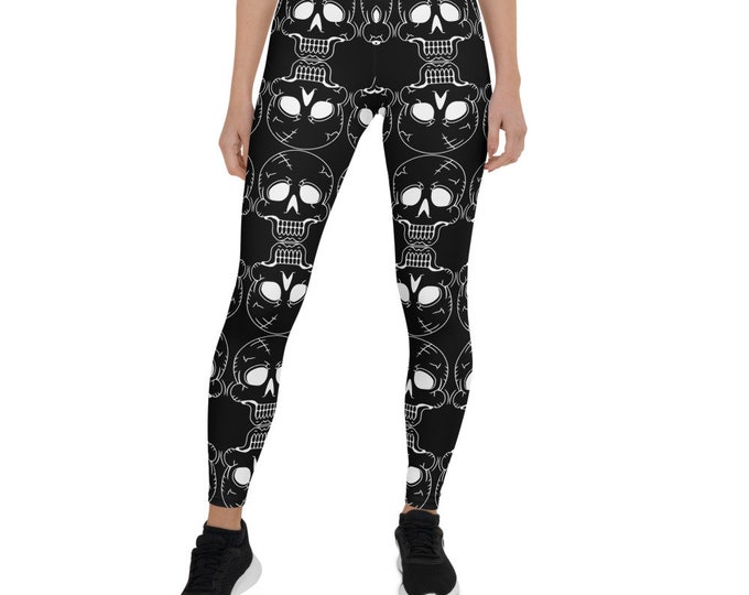 HALLOWEEN LEGGINGS WOMENS Skull Print Halloween Yoga Leggings - Yoga Pants for Women - Black and White - Regular & Plus Size Leggings