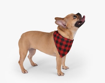 Pet Bandana BUFFALO PLAID DOG Bandana Handkerchief - Pet Accessories - Dog Clothing Holiday Accessories for Dogs Red and Black Buffalo Plaid
