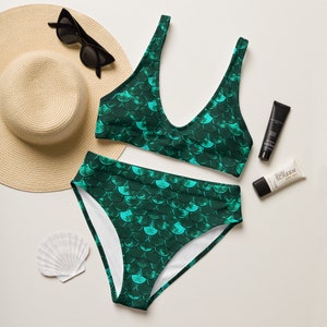 SIRENA BIKINI MUJER Bikini de cintura alta Bikini de dos piezas Bikini Superior e inferior Traje de baño de escamas de pescado verde para mujeres Sirena Traje de baño
