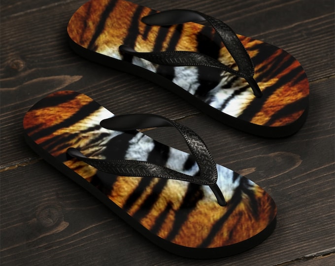 TIGER FLIP FLOPS Tiger Stripe Flip-flops Tiger Print Sandals Mens Womens Unisex Flip-Flops Animal Print Thong Sandals Safari Beach Clothing