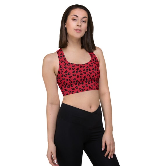 WOMENS SPORTS BRA / Crop Top Red and Black Cheetah Print Sports Bra  Longline Sports Bra / Bralette / Yoga Top Workout Top Cropped Top -   Canada