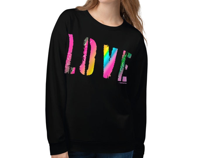 Valentines Day Top LOVE SWEATSHIRT Women's Sweatshirt Crew Neck Sweatshirt Long Sleeve Crew Neck with Rainbow Love Unisex Sweatshirt