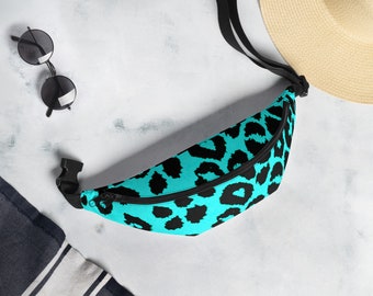 Blue Cheetah Print Fanny Pack - Water-Resistant Polyester Hip Bag
