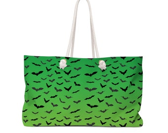 WEEKENDER TOTE Halloween BAT Print Weekender Bag Green and Black Travel Bag Oversized Tote Beach Bag Pool Bag Purse Accessories Halloween