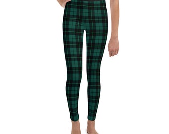 TARTAN PLAID LEGGINGS Kids Leggings Girls Youth Leggings Blue and Green Tartan Plaid Leggings for Girls Clothing Kids Yoga Pants Junior