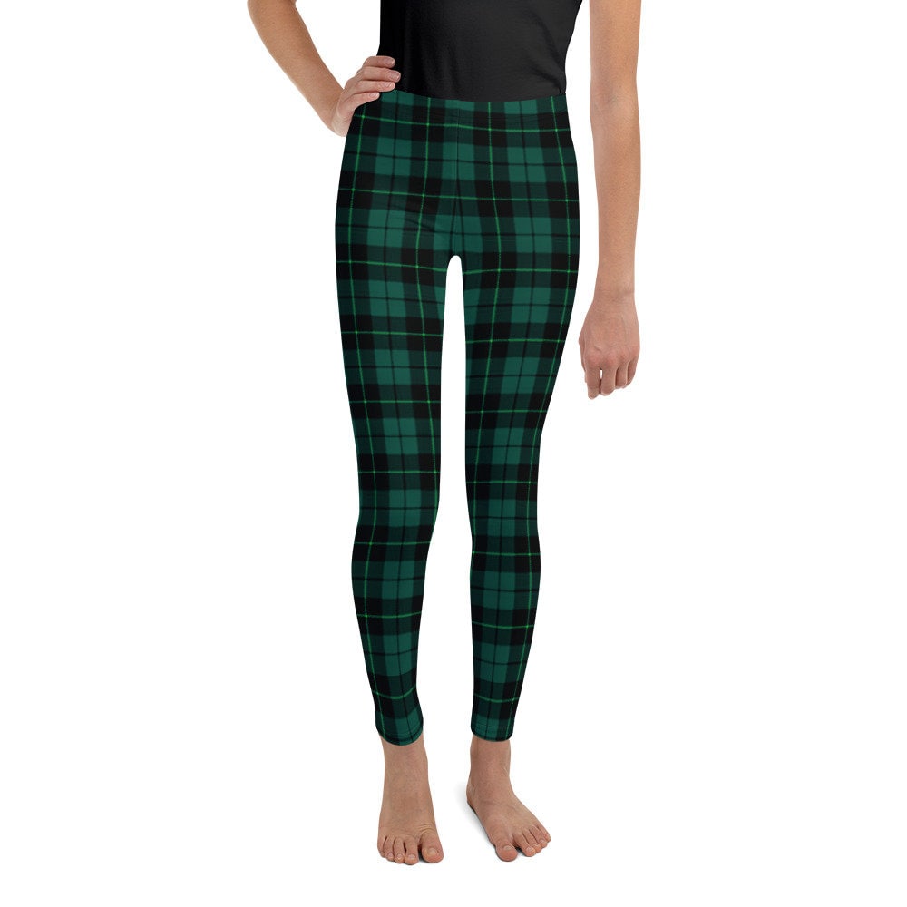 TARTAN PLAID LEGGINGS Kids Leggings Girls Youth Leggings Blue and Green ...