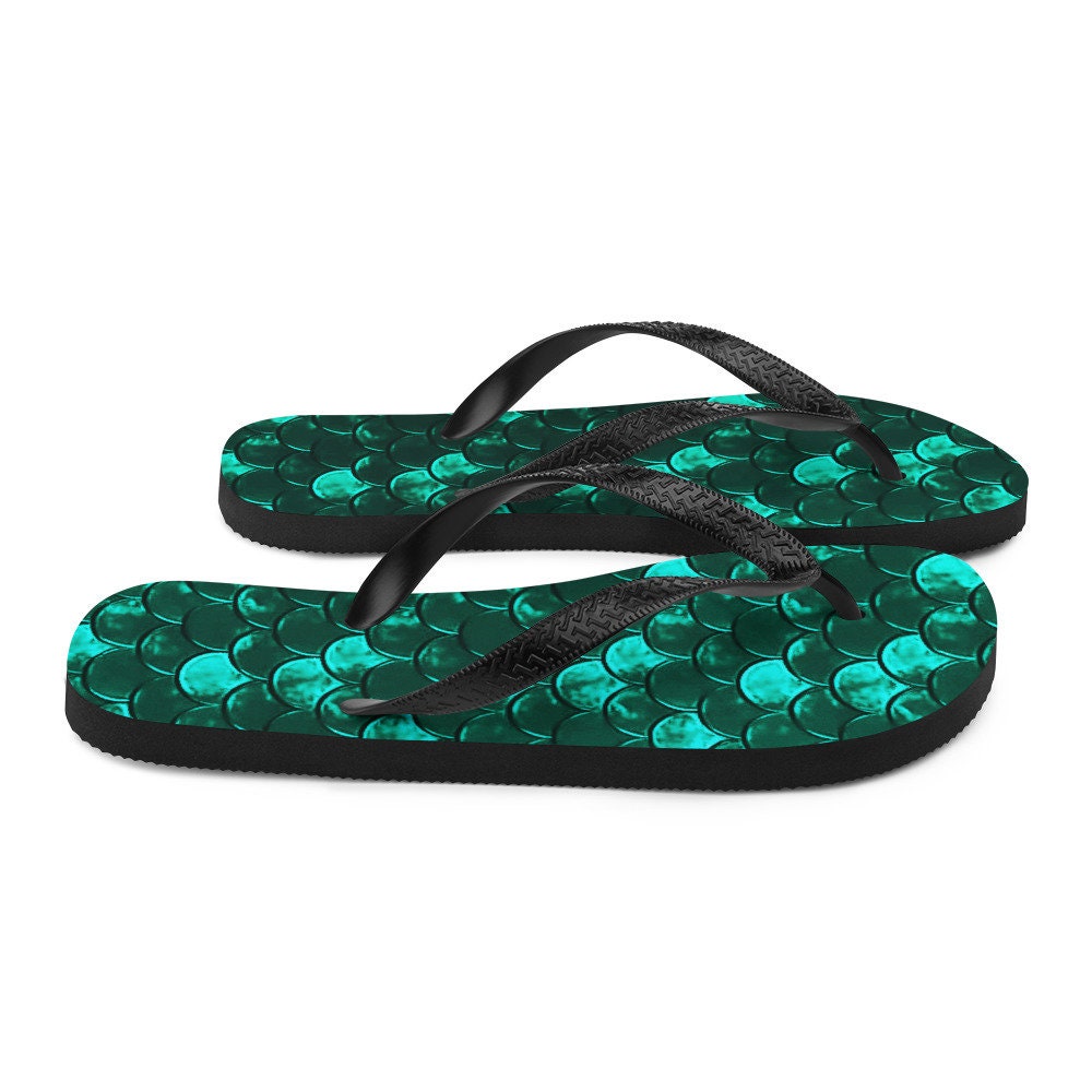 MERMAID FLIP FLOPS Mermaid Scale Thong Sandals Green Mermaid Ariel ...