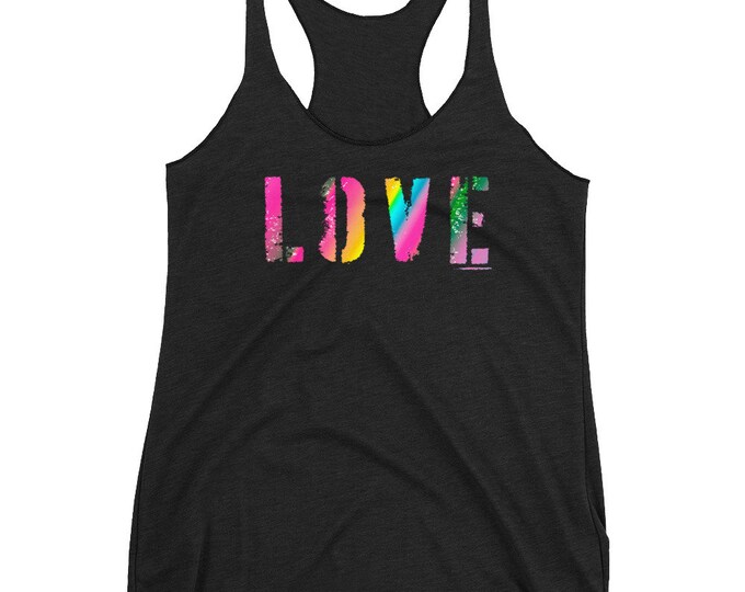 Valentine's Day Top LOVE TANK TOP Women's Racerback Tank Statement Tank Top Love Rainbow Ombre Statement Top Work Out Clothing Womens Top