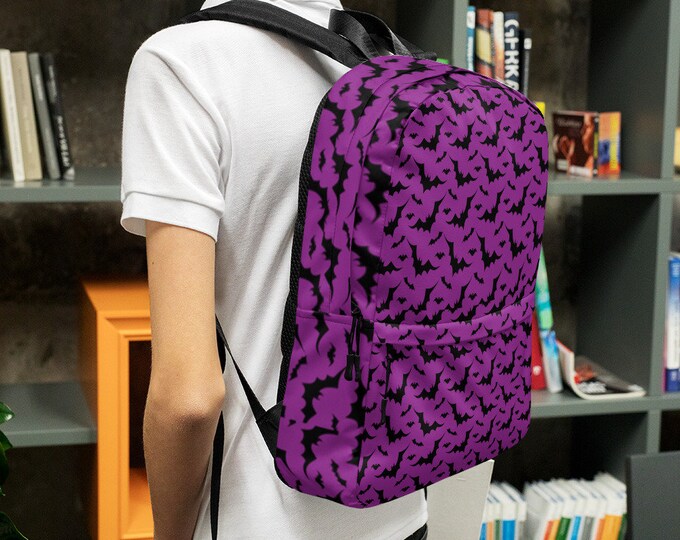 Bat BOOK BAG Halloween BAT Backpack Back to School Accessories for Kids Festival Bag Book bag Purple and Black Unisex Kids Backpack Girls