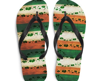 IRISH Flag St Patricks Day Flip-Flops for Adults UNISEX Flip Flops St Paddys Day Sandals Thong Flip Flops Clover Shamrock Flip Flops Irish