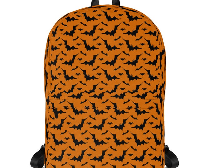 Halloween BAT Backpack Back to School Book Pack Animal Print Back Backs for Kids Festival Bag Book bag Orange Black Unisex Kids Backpack