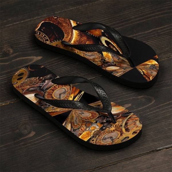 STEAM PUNK Flip Flops SANDALS Unisex Flip-Flops Steampunk Clothing Futuristic Post Apocalypse Clothing Fashion Footwear Beach Wear Gift idea