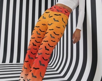 Women's Halloween Bat Print Flare Leggings – High Waisted Yoga Pants