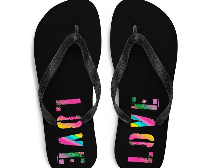 LOVE FLIP FLOPS Womens or Mens Unisex Flip-Flops Rainbow Ombre Love Flip Flops Thong Sandals Beachwear Accessories Shoes Footwear Womens