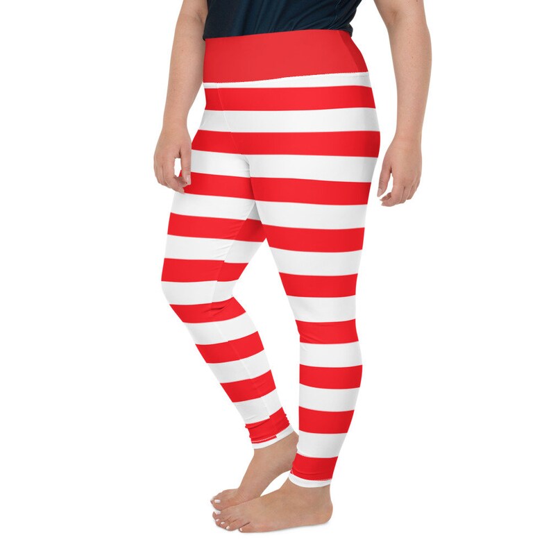 red and white striped leggings women's