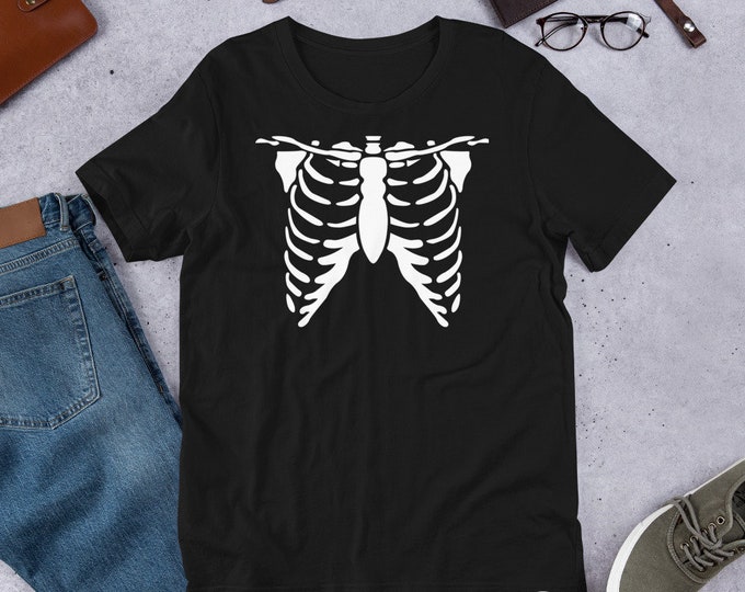 HALLOWEEN T-SHIRT BONES Skeleton Bone T-Shirt Unisex Graphic T-Shirt for Halloween Black and White Short-Sleeve Unisex T-Shirt Halloween