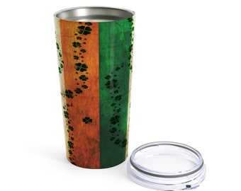 IRISH Flag Mug St Patricks Day Tumbler 20oz Stainless Steel Travel Mug with Lid IRISH Flag CLOVER Shamrock Mug Gift for Saint Patricks Day