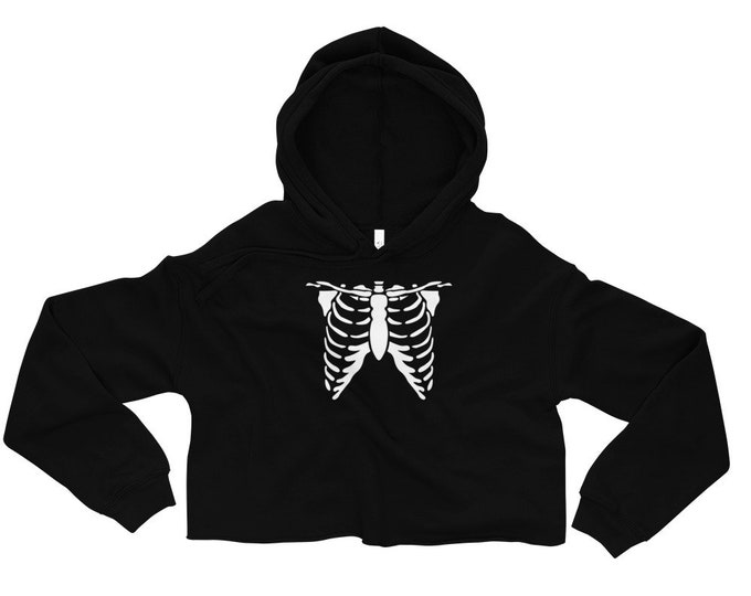 Crop Hoodie for HALLOWEEN SKELETON HOODIE Women's Cropped Hoodie Fleece Sweatshirt Halloween Bones X-ray Shirt Crop Top Hooded Sweatshirt