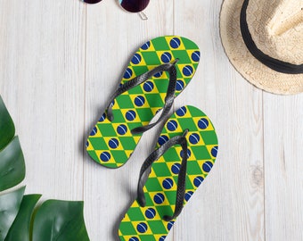 BRAZILIAN FLIP-FLOPS Brazilian Flag Sandals with Brasilian Flag Colors Thong Flip-Flops Unisex Flip-Flops for Men or Women Athletic Sandals