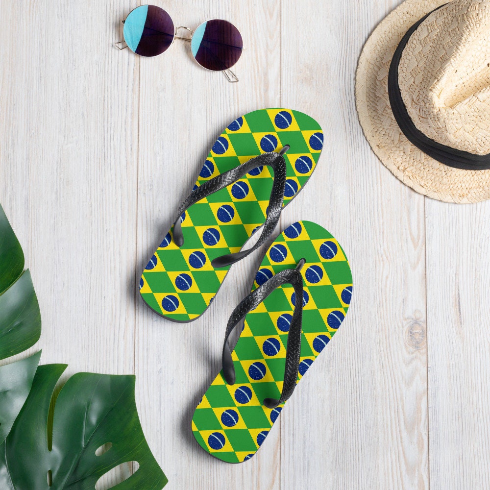 Brazilian Flip Flops Brazilian Flag Sandals With Brasilian Flag Colors Thong Flip Flops Unisex Flip Flops For Men Or Women Athletic Sandals
